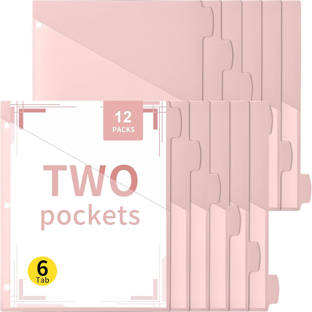 12 Pcs Binder Dividers for 3 Rings Binders 2 Pockets Tabs, Pink