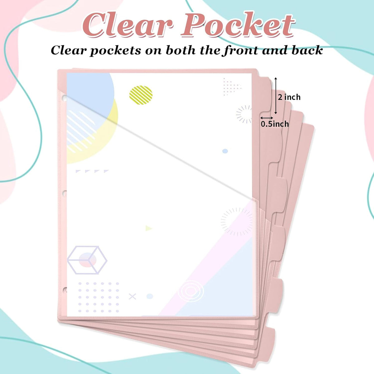12 Pcs Binder Dividers for 3 Rings Binders 2 Pockets Tabs, Pink
