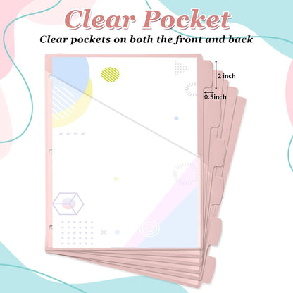 12 Pcs Binder Dividers for 3 Rings Binders 2 Pockets Tabs, Pink