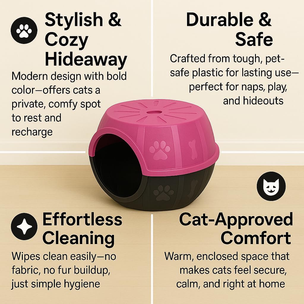 Cat Cave - Cozy Cat Bed Cave for Relaxation, Durable Plastic Cat Houses for Indoor Cats, Modern Design, Easy to Clean, Loved by Cats, Large 12.5" H x 20" L x 15.3" W.