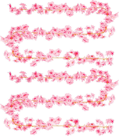 2Pcs 11.8ft Cherry Blossom Garland, Hanging Silk Cherry Blossom Sakura Vine, Artificial Pink Flower Garland, Pink Fake Vines for Wedding Party Valentine Japanese Home Decor(Pink)