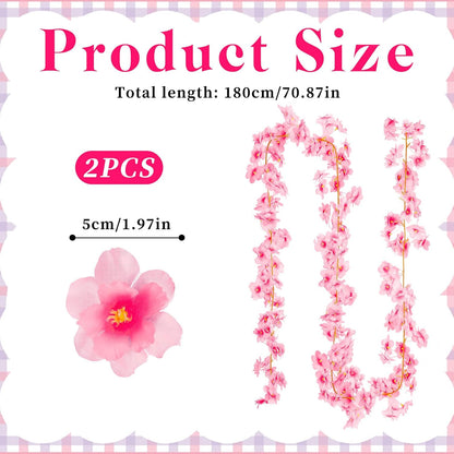 2Pcs 11.8ft Cherry Blossom Garland, Hanging Silk Cherry Blossom Sakura Vine, Artificial Pink Flower Garland, Pink Fake Vines for Wedding Party Valentine Japanese Home Decor(Pink)