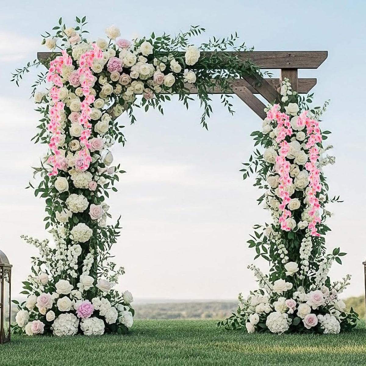 2Pcs 11.8ft Cherry Blossom Garland, Hanging Silk Cherry Blossom Sakura Vine, Artificial Pink Flower Garland, Pink Fake Vines for Wedding Party Valentine Japanese Home Decor(Pink)