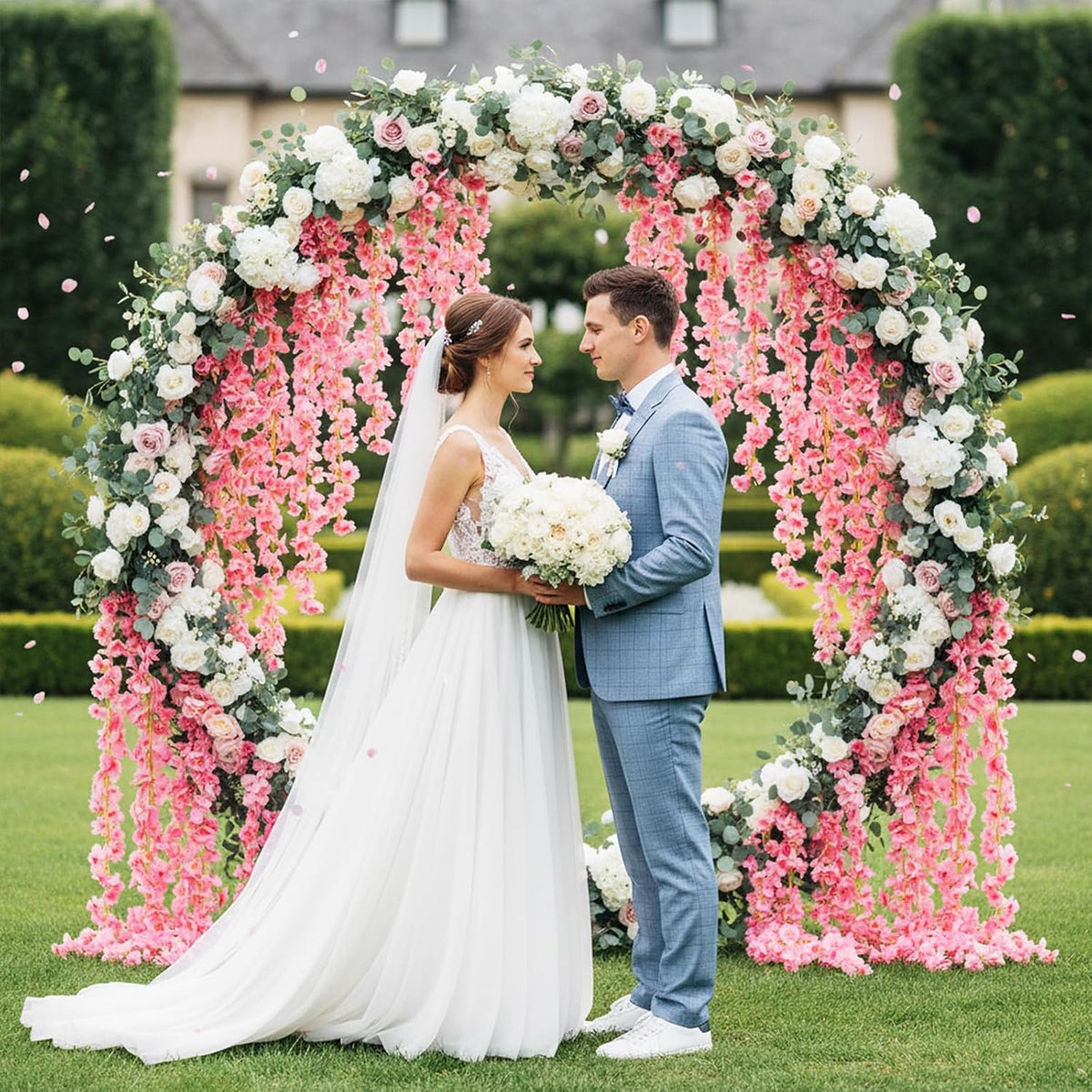 2Pcs 11.8ft Cherry Blossom Garland, Hanging Silk Cherry Blossom Sakura Vine, Artificial Pink Flower Garland, Pink Fake Vines for Wedding Party Valentine Japanese Home Decor(Pink)