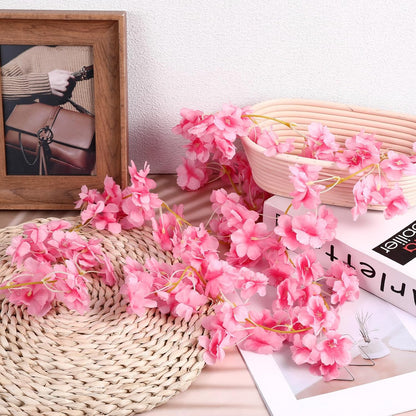2Pcs 11.8ft Cherry Blossom Garland, Hanging Silk Cherry Blossom Sakura Vine, Artificial Pink Flower Garland, Pink Fake Vines for Wedding Party Valentine Japanese Home Decor(Pink)