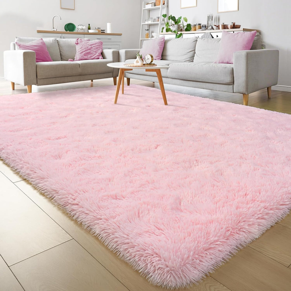 Fluffy Pink Area Rugs 4x5.3,Washable Shag Rug for Bedroom Girls Room