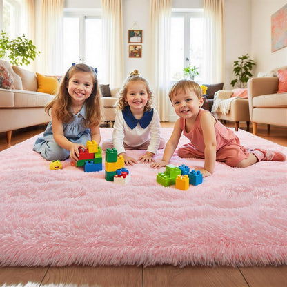 Fluffy Pink Area Rugs 4x5.3,Washable Shag Rug for Bedroom Girls Room