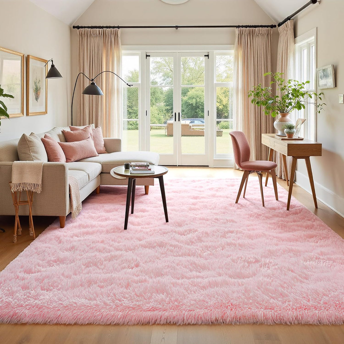 Fluffy Pink Area Rugs 4x5.3,Washable Shag Rug for Bedroom Girls Room