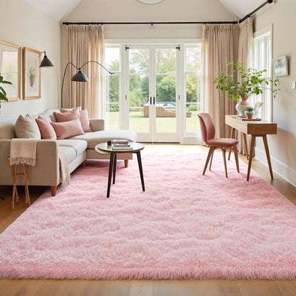 Fluffy Pink Area Rugs 4x5.3,Washable Shag Rug for Bedroom Girls Room
