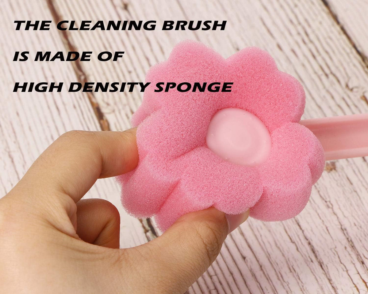 5Pcs Pink Sponge Bottle Brush 17cm Long Handle Flower Shaped Cleaning Brushes for Reusable Water Bottles Containers Glasses