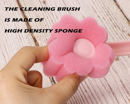 5Pcs Pink Sponge Bottle Brush 17cm Long Handle Flower Shaped Cleaning Brushes for Reusable Water Bottles Containers Glasses