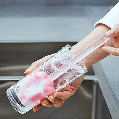 5Pcs Pink Sponge Bottle Brush 17cm Long Handle Flower Shaped Cleaning Brushes for Reusable Water Bottles Containers Glasses
