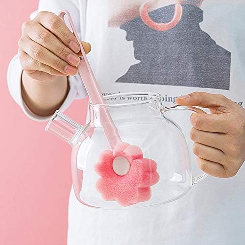 5Pcs Pink Sponge Bottle Brush 17cm Long Handle Flower Shaped Cleaning Brushes for Reusable Water Bottles Containers Glasses