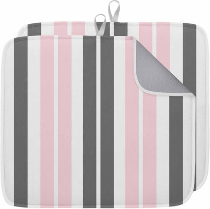 Dish Drying Mat Gray Pink Kitchen Counter Drying Pad for Dishes Glasses Cups and Cookware Stripe Absorbent Dish Drying Mat Machine Washable Kitchen Accessories 2 Pack 16" x 18"