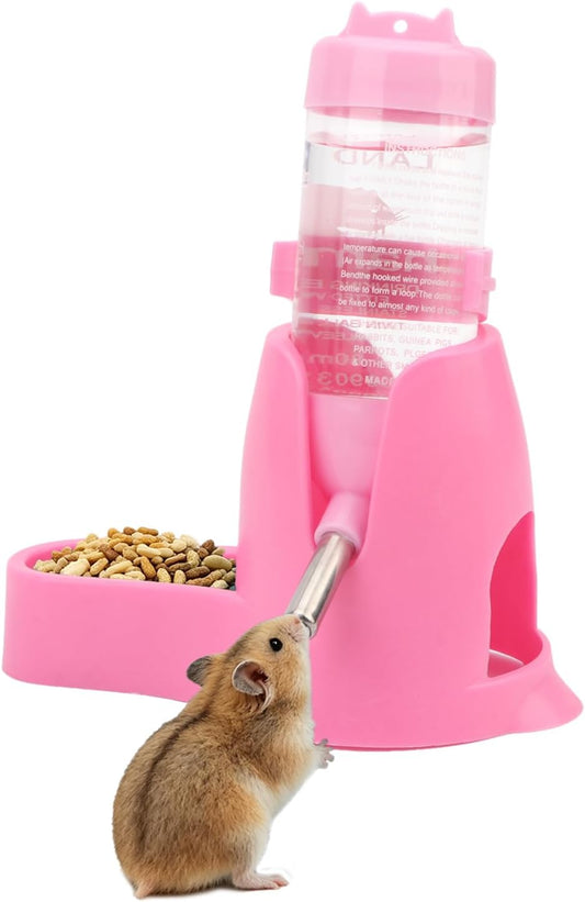 3 in 1 Hamster Water Bottle with Hideout & Food Bowl, 2.7oz, Pink