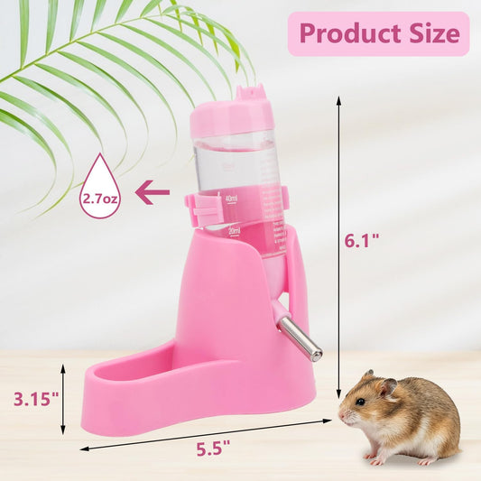 3 in 1 Hamster Water Bottle with Hideout & Food Bowl, 2.7oz, Pink