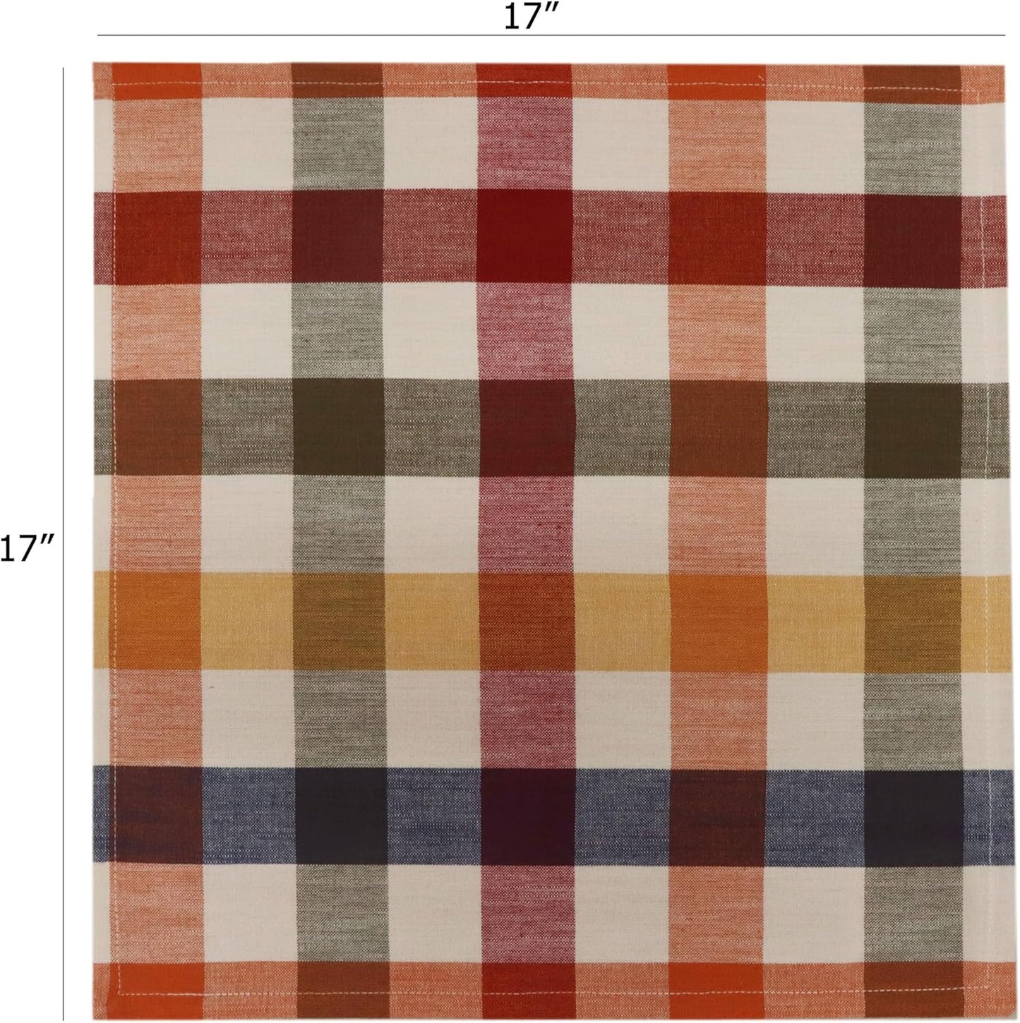 COTTON CRAFT Harvest Checks Cloth Napkins - Set of 12 Pure Cotton Dinner Napkins - Durable Washable Reusable Soft Napkin - Fall Thanksgiving Holiday Party Table Napkin Gift - 17 x 17 - Multicolor