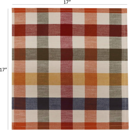 COTTON CRAFT Harvest Checks Cloth Napkins - Set of 12 Pure Cotton Dinner Napkins - Durable Washable Reusable Soft Napkin - Fall Thanksgiving Holiday Party Table Napkin Gift - 17 x 17 - Multicolor