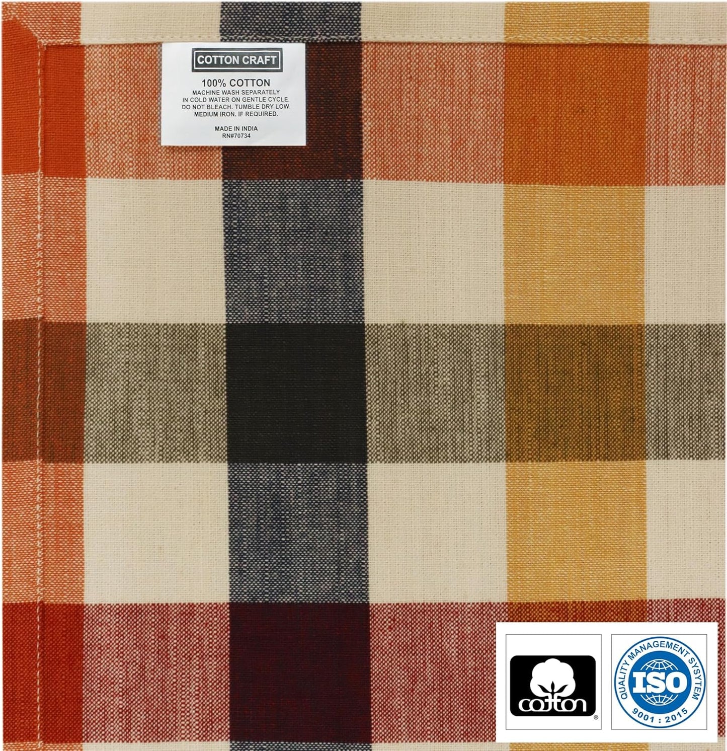 COTTON CRAFT Harvest Checks Cloth Napkins - Set of 12 Pure Cotton Dinner Napkins - Durable Washable Reusable Soft Napkin - Fall Thanksgiving Holiday Party Table Napkin Gift - 17 x 17 - Multicolor