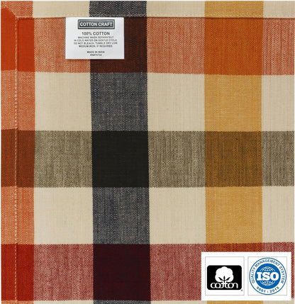 COTTON CRAFT Harvest Checks Cloth Napkins - Set of 12 Pure Cotton Dinner Napkins - Durable Washable Reusable Soft Napkin - Fall Thanksgiving Holiday Party Table Napkin Gift - 17 x 17 - Multicolor