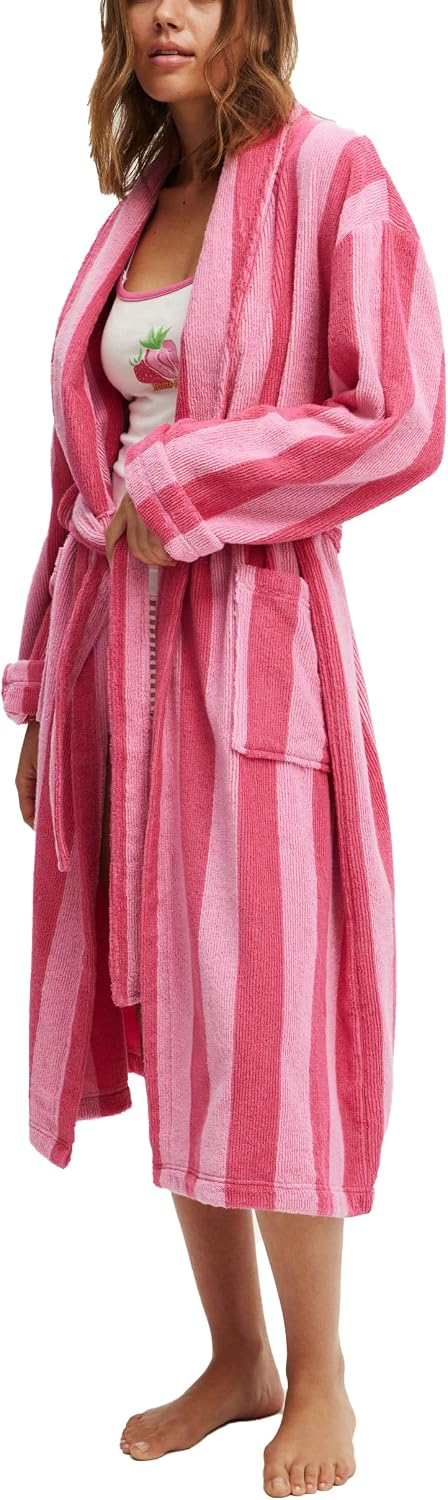 Women Plush Soft Long Towel Robe Fleece Cute Print Shawl Collar Spa Bathrobe Lightweight Warm Gown Sleepwear
