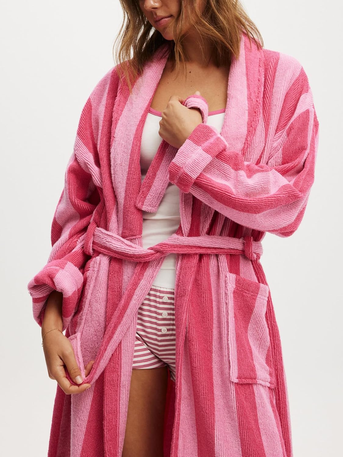 Women Plush Soft Long Towel Robe Fleece Cute Print Shawl Collar Spa Bathrobe Lightweight Warm Gown Sleepwear