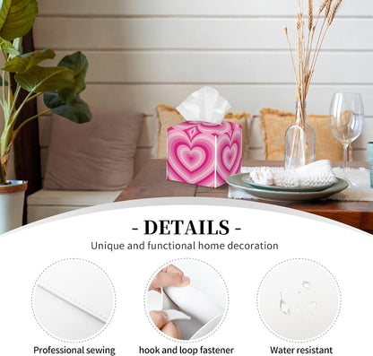 Tissue Box Holder Pink Heart Tissue Box Cover Square Leather Tissue Holder Organizer Portable Decorative Facial Paper Case for Home Office Bathroom Vanity Countertop