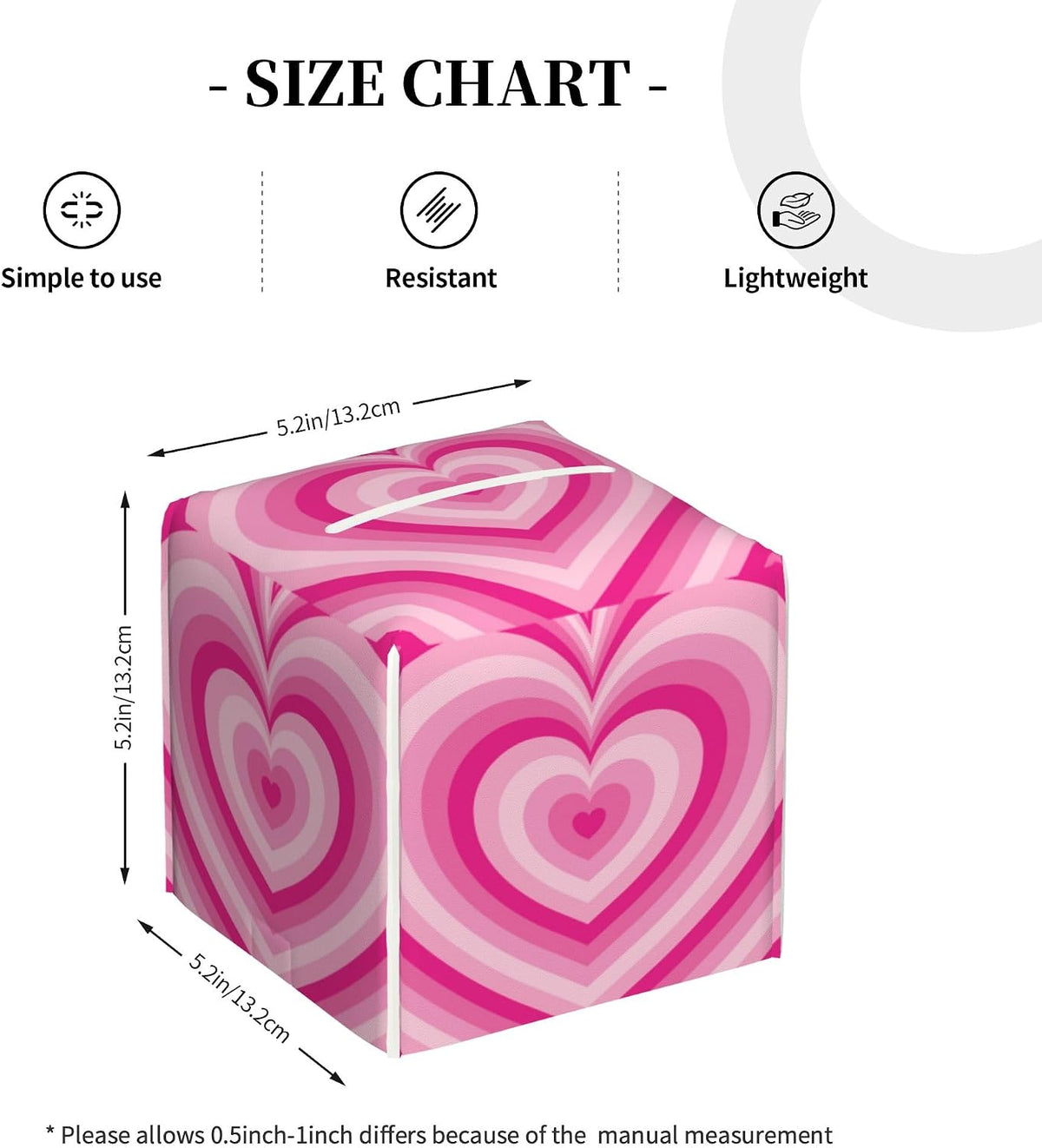 Tissue Box Holder Pink Heart Tissue Box Cover Square Leather Tissue Holder Organizer Portable Decorative Facial Paper Case for Home Office Bathroom Vanity Countertop