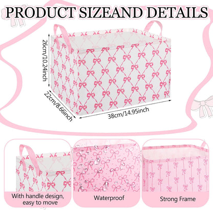 3 Pcs Pink Bow Storage Basket Empty Bow Basket with Handle for Gift