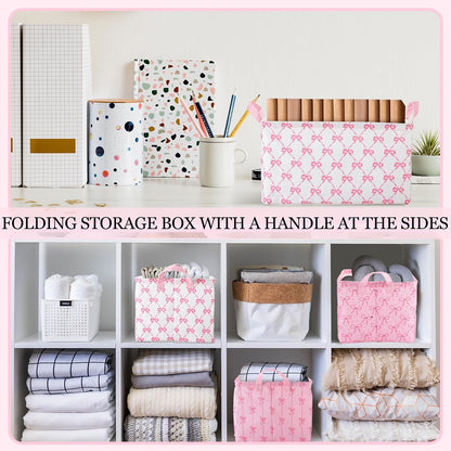 3 Pcs Pink Bow Storage Basket Empty Bow Basket with Handle for Gift
