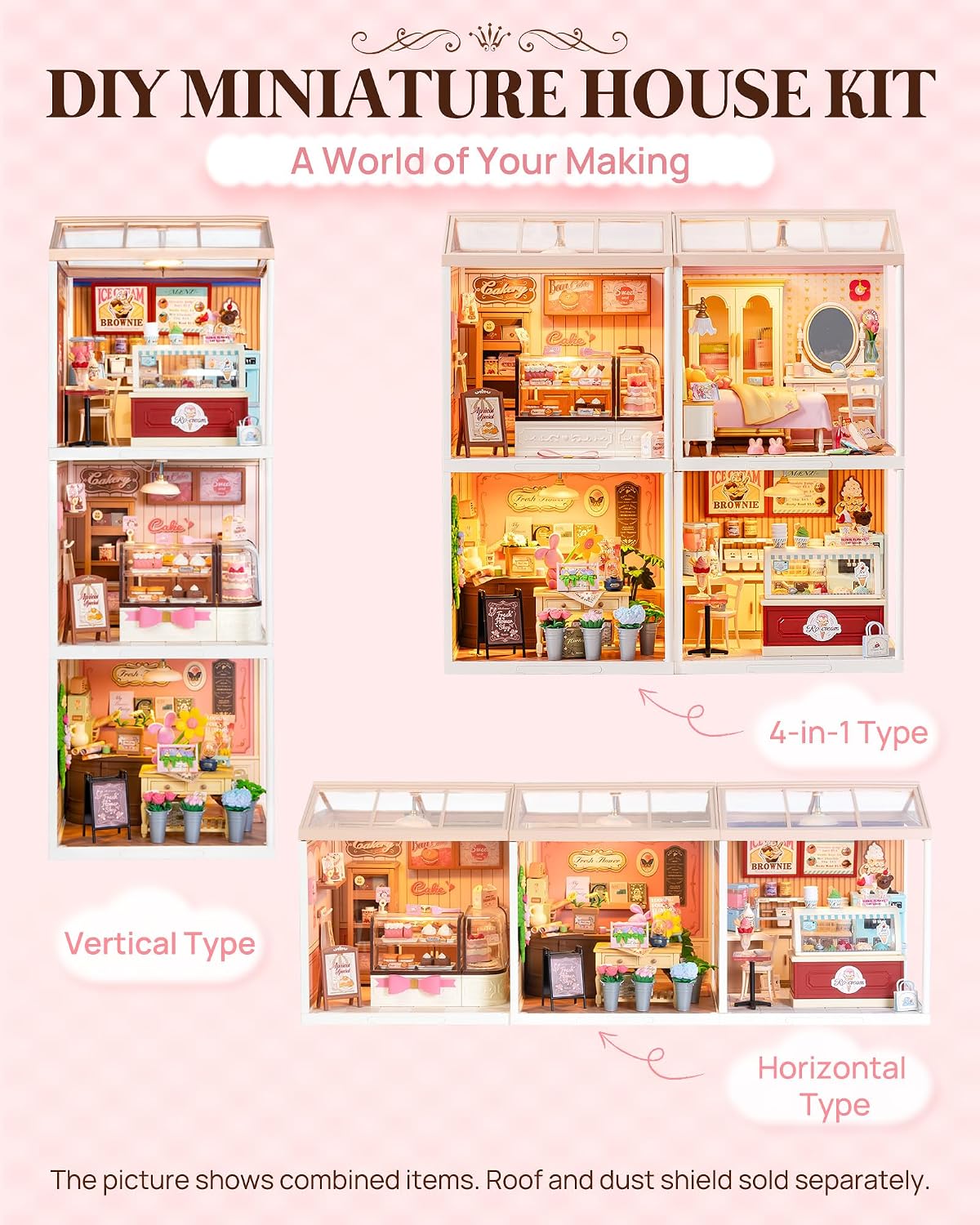 Super Creator Kits Pink Bedroom, Tiny House Building Blocks for Little Dolls, DIY Plastic Mini House Model Building Kits for Teens Aged 14+, DIY Crafts/Hobbies for Adults (Lovely Pink Bedroom)