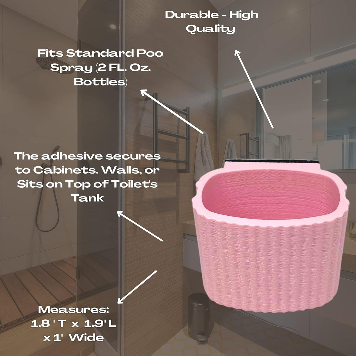 Poo-Spray Holder for 2 oz. bottles - Poo-spray Holder for Bathroom with Adhesive to Apply to Toilet or Cabinet