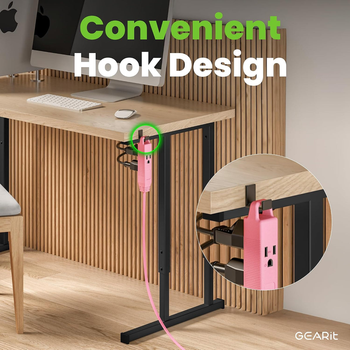 15 ft 360° Rotating Flat Plug Extension Cord, 3 Outlet Low Profile Power Cord, 16 AWG 13A 3 Prong Grounded Indoor Cord, ETL Listed, Space-Saving for Furniture, Pink