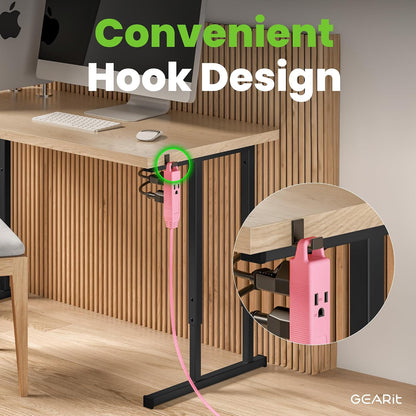 15 ft 360° Rotating Flat Plug Extension Cord, 3 Outlet Low Profile Power Cord, 16 AWG 13A 3 Prong Grounded Indoor Cord, ETL Listed, Space-Saving for Furniture, Pink