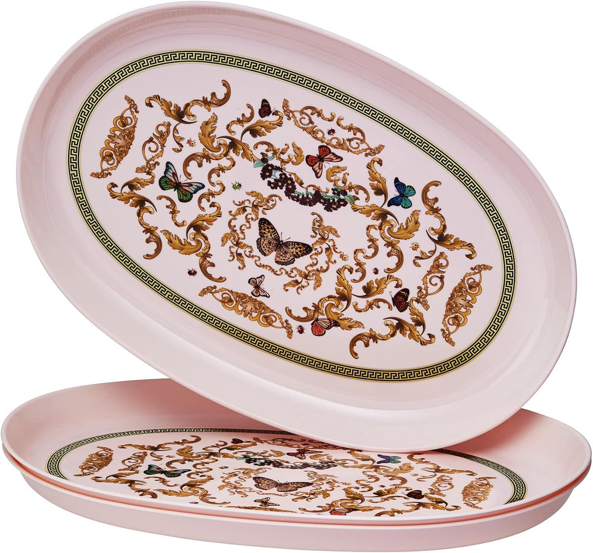 Butterfly Garden Serving Trays (3 PC) Disposable Platters for Party 12" x 7", Plastic Trays for Food, Snacks, Charcuterie, Desserts, Sweets, - Blush - Versi