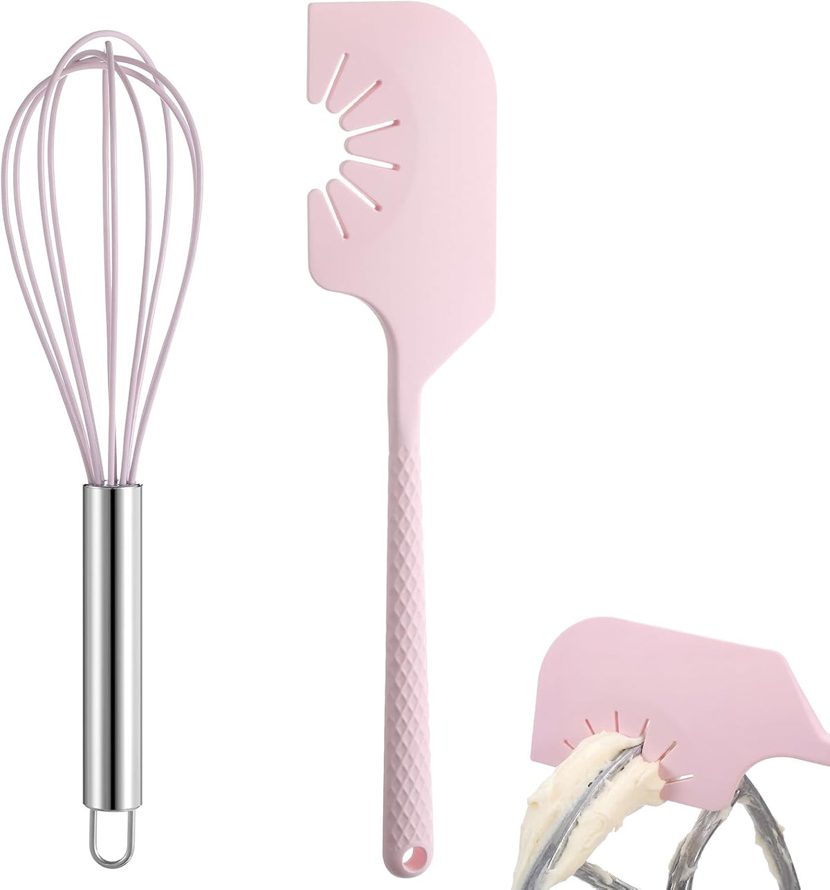 2 Pack Silicone Spatula Scraper and Whisk, Pink Kitchen Utensils