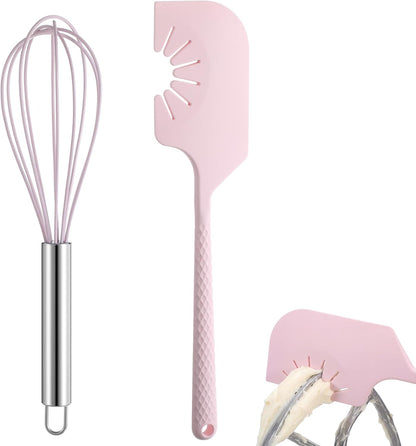 2 Pack Silicone Spatula Scraper and Whisk, Pink Kitchen Utensils