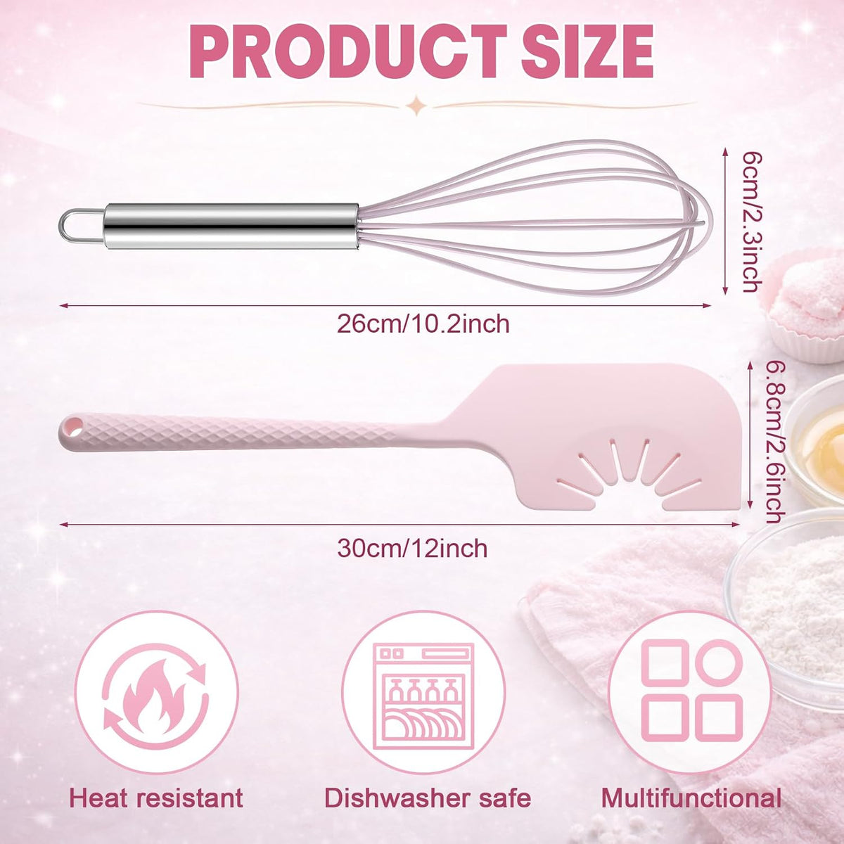 2 Pack Silicone Spatula Scraper and Whisk, Pink Kitchen Utensils
