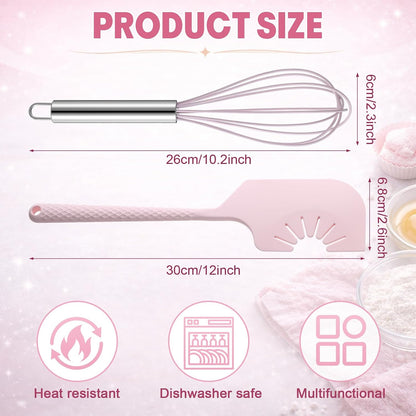 2 Pack Silicone Spatula Scraper and Whisk, Pink Kitchen Utensils