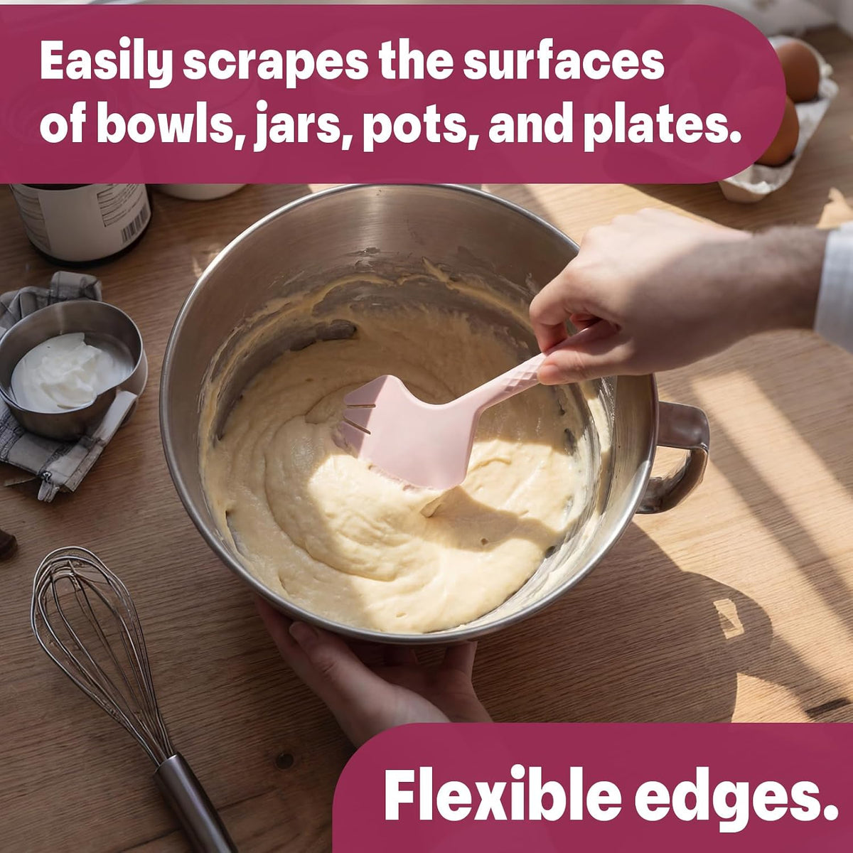 2 Pack Silicone Spatula Scraper and Whisk, Pink Kitchen Utensils