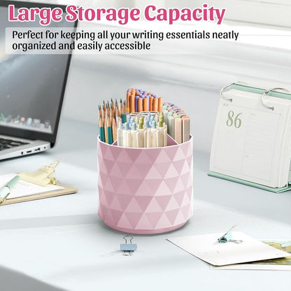 Desk Organizer,Sparkling Diamond-like Pen Holder for Desk 360°Rotating Office Accessories,Pencil Cup with 5 Compartments Storage Box Caddy for Office,School,Home,Art Supply(Pink)