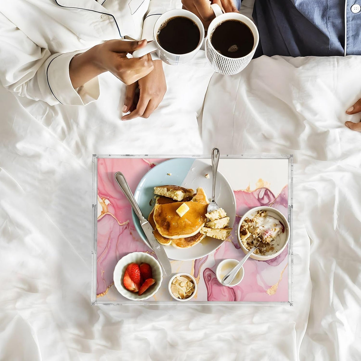 Marble Abstract Pink Gold Serving Tray Acrylic Decorative Trays 16" x 12" Serving Platter with Handles for Coffee Table, Dessert Party, Bathroom Vanity Countertop
