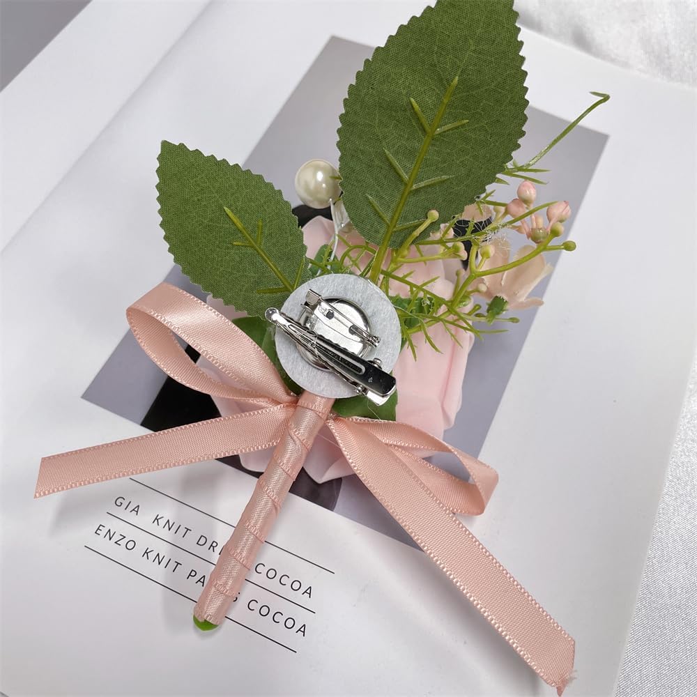 Dainty Boutonniere Satin Rose Flower Brooch Lapel Pins for Men Women Wedding Groom Groomsmen Bride Bridesmaid Artificial Flowers for Prom Homecoming Party Gift