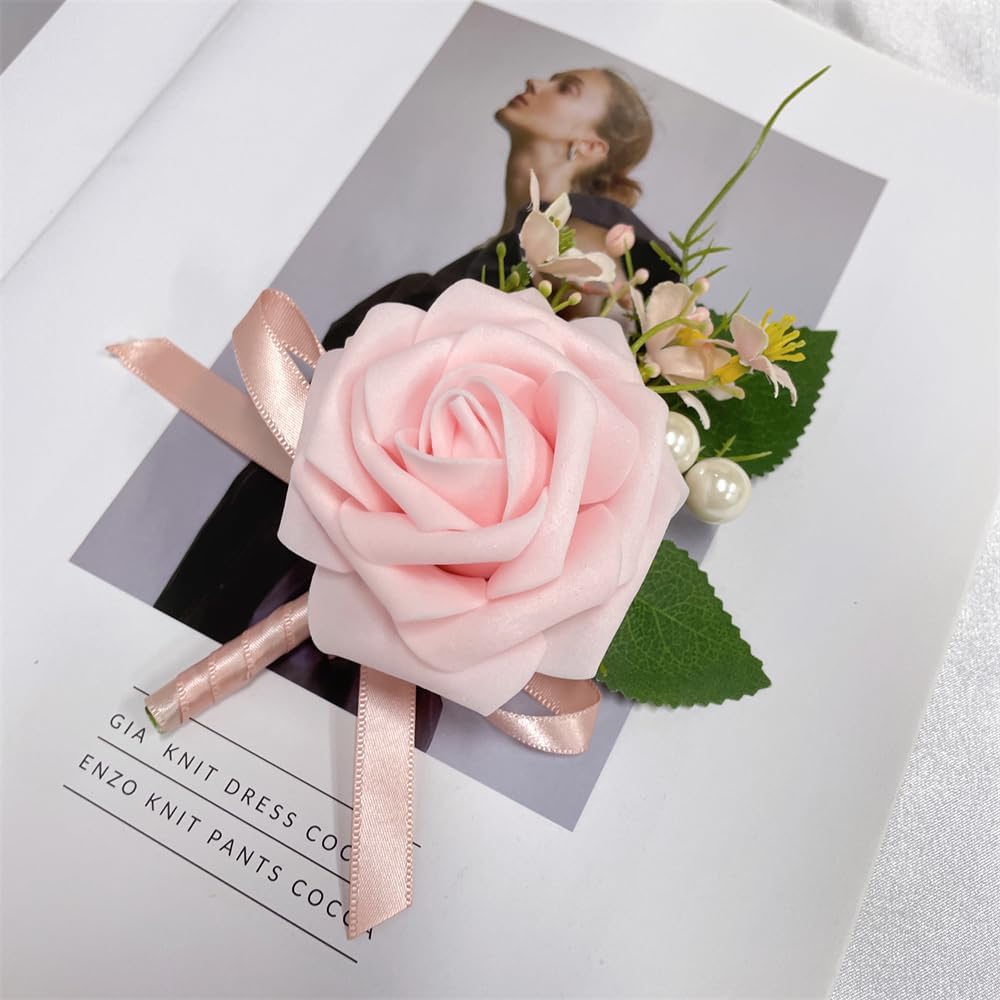 Dainty Boutonniere Satin Rose Flower Brooch Lapel Pins for Men Women Wedding Groom Groomsmen Bride Bridesmaid Artificial Flowers for Prom Homecoming Party Gift