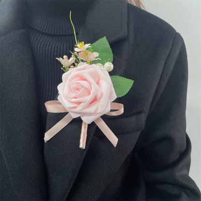 Dainty Boutonniere Satin Rose Flower Brooch Lapel Pins for Men Women Wedding Groom Groomsmen Bride Bridesmaid Artificial Flowers for Prom Homecoming Party Gift