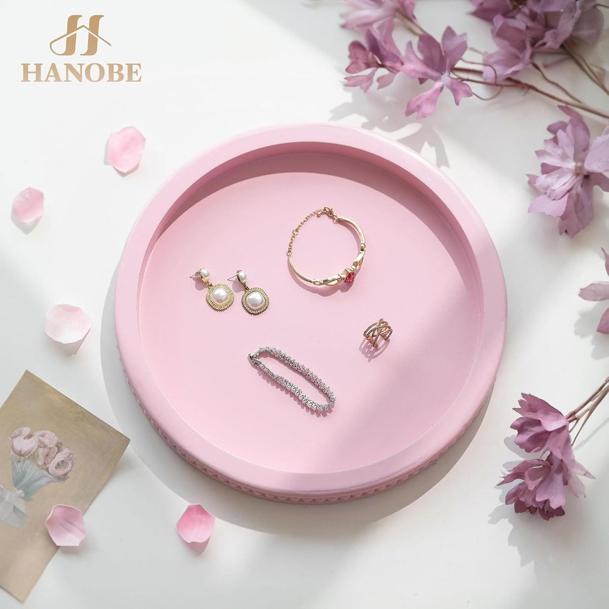 Pink Round Decorative Tray with Beaded Edge