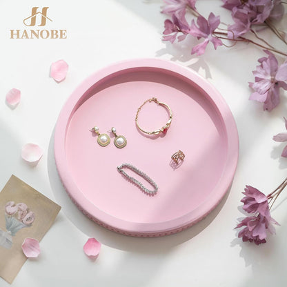 Pink Round Decorative Tray with Beaded Edge