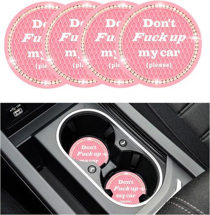 4 PCS Bling Car Cup Coaster, 2.75 Inch Anti-Slip Cup Holder Insert Coasters, Universal Crystal Rhinestone Auto Drink Car Cup Mat, Interior Car Accessories for Women Girls (Pink)