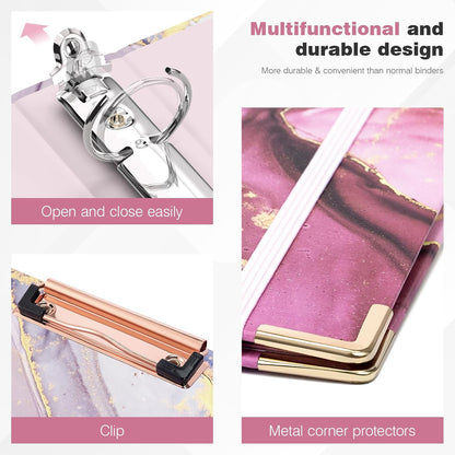 Ospelelf 3 Ring Binder 1 Inch, Pink Binders for Letter Size Documents(11" x 8.5") with 5 Tab Dividers, Clipboard Organizer, Back to School and Office Supplies