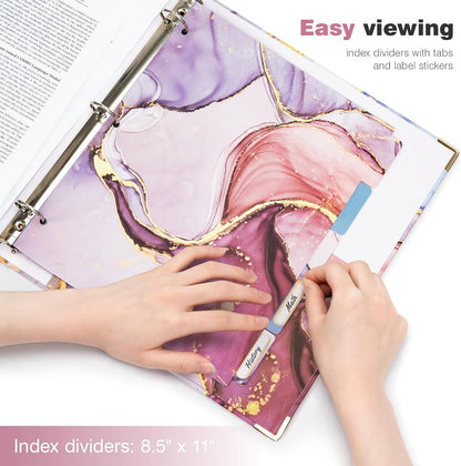 Ospelelf 3 Ring Binder 1 Inch, Pink Binders for Letter Size Documents(11" x 8.5") with 5 Tab Dividers, Clipboard Organizer, Back to School and Office Supplies